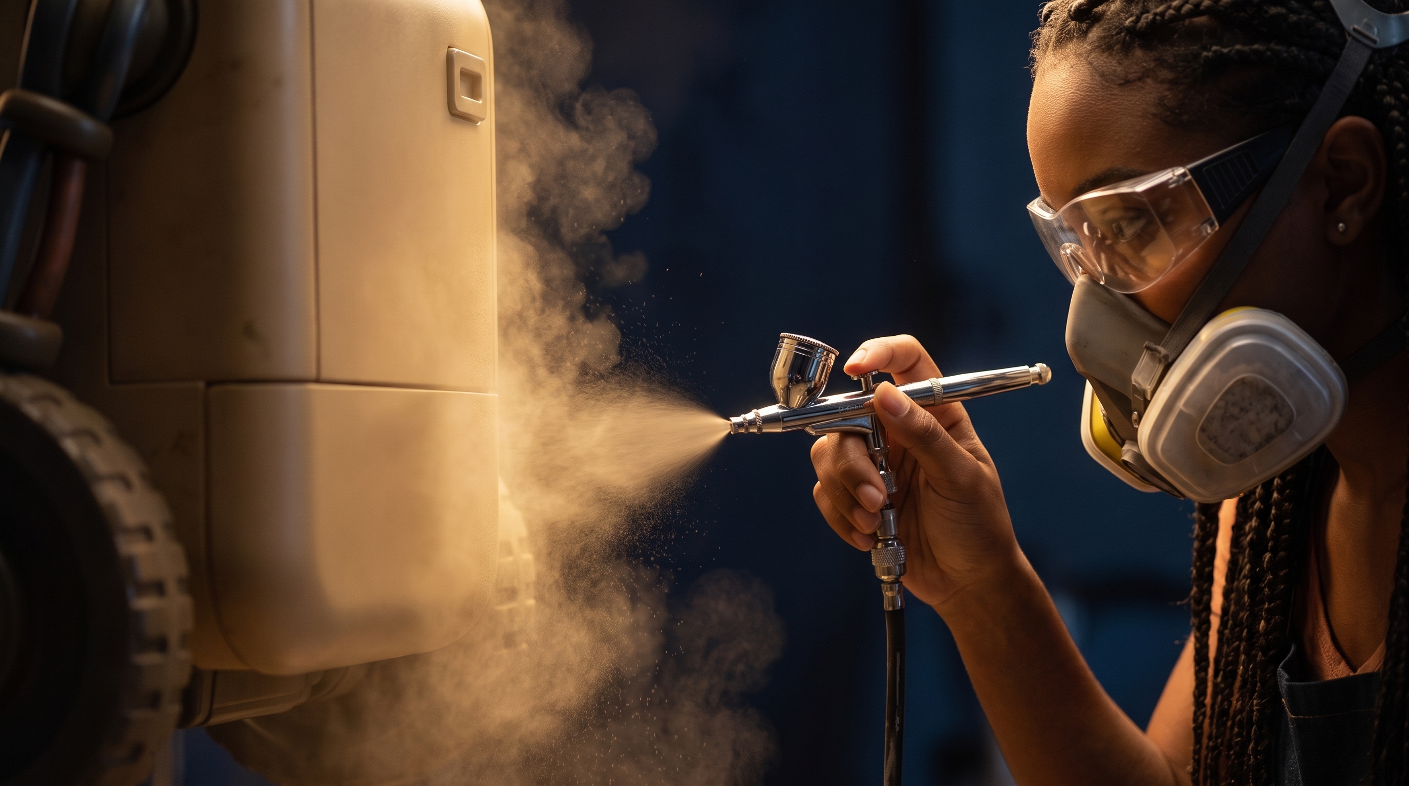 O chassi do Byte recebendo tinta cor de creme.