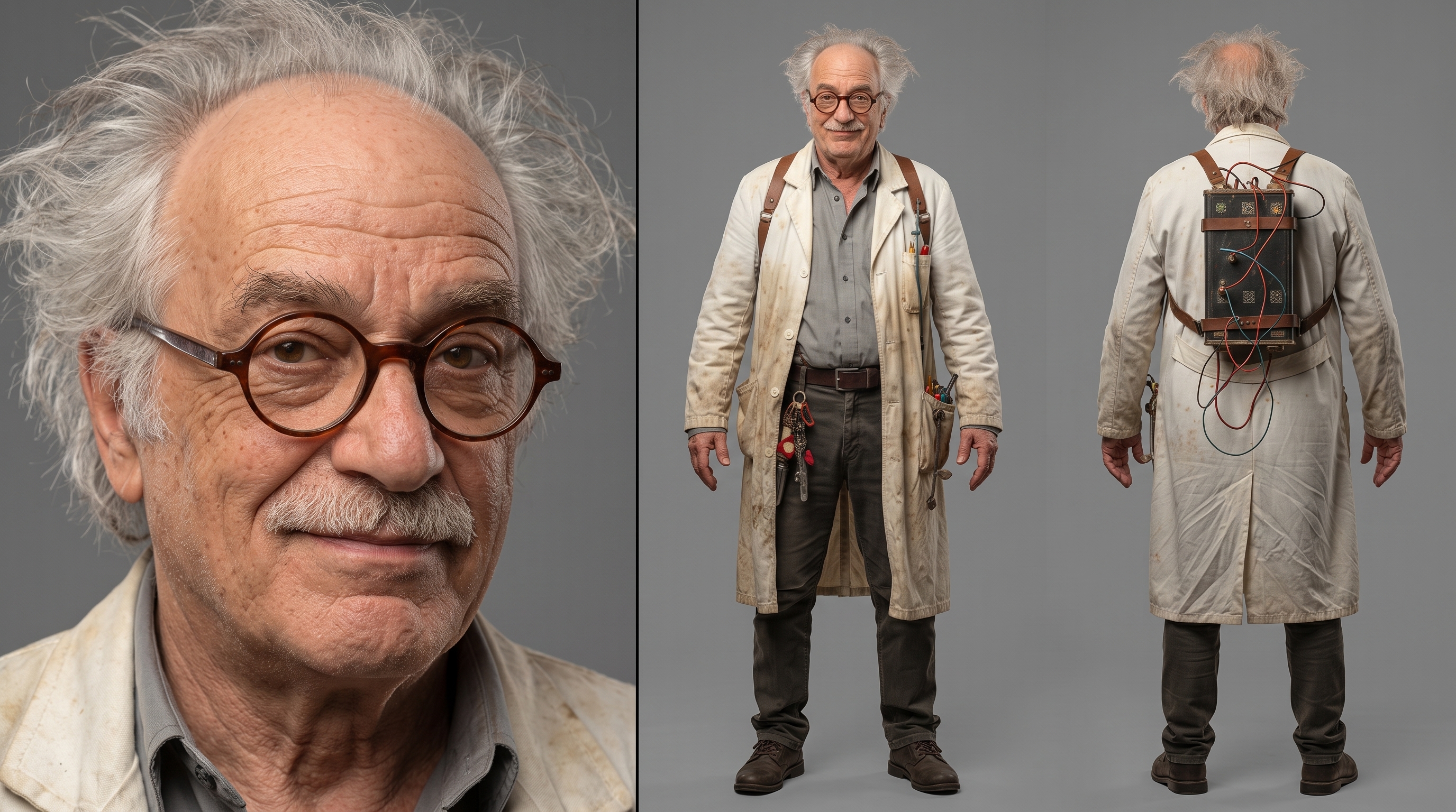Estudo de personagem de Severino, o avô inventor.